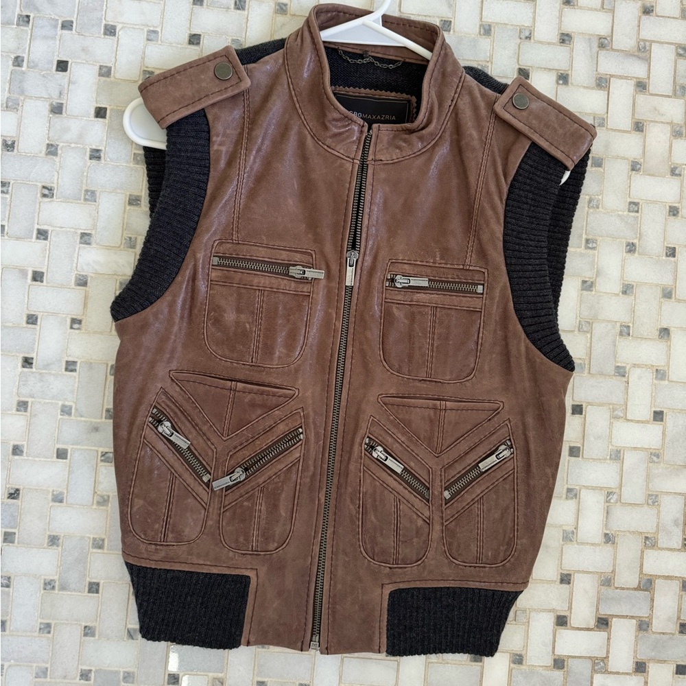 BCBG MAXAZRIA leather mixed medium sweater vest